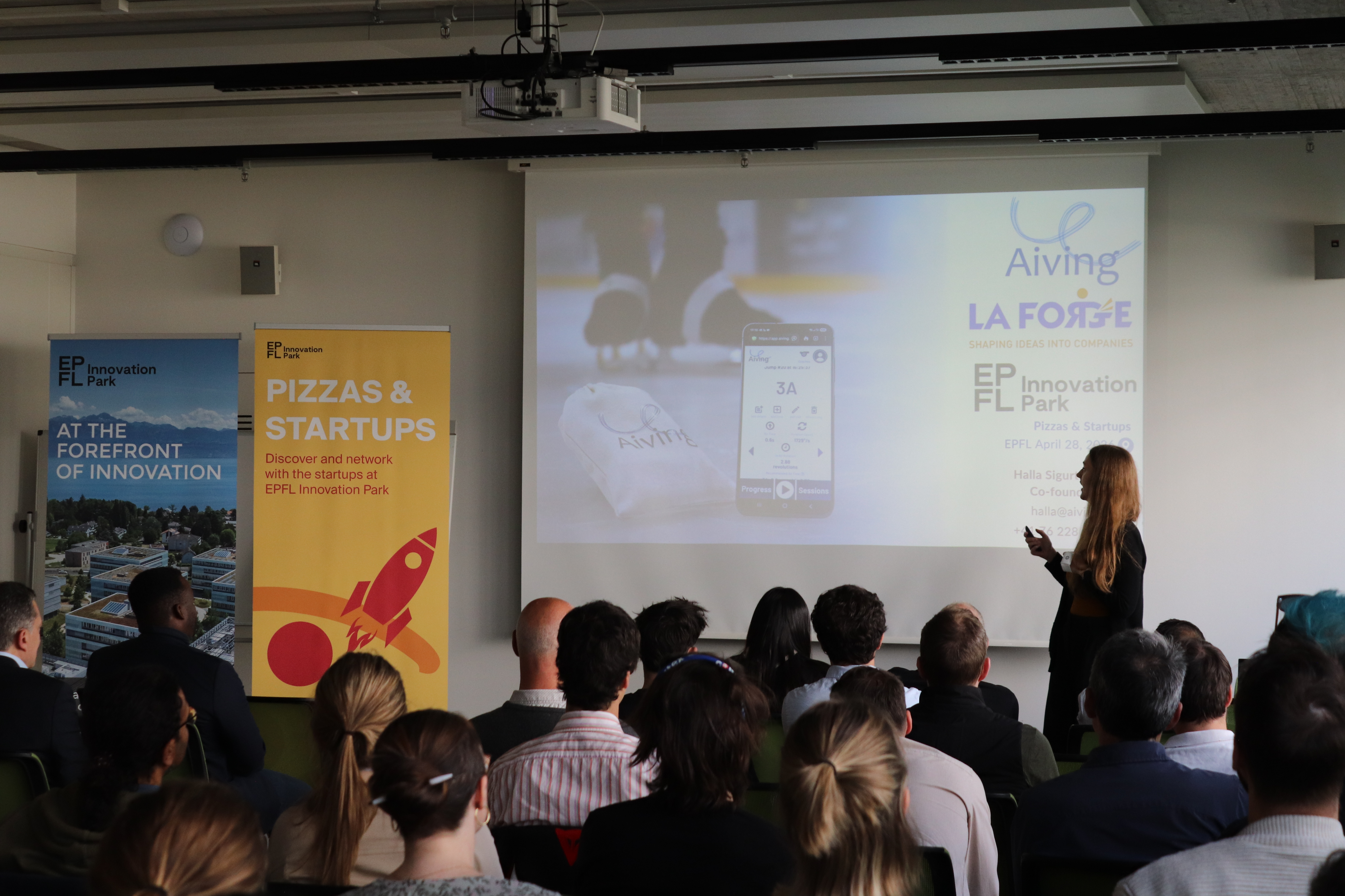 Aiving represents La Forge startups at EPFL Innovation Park Pizzas & Startups